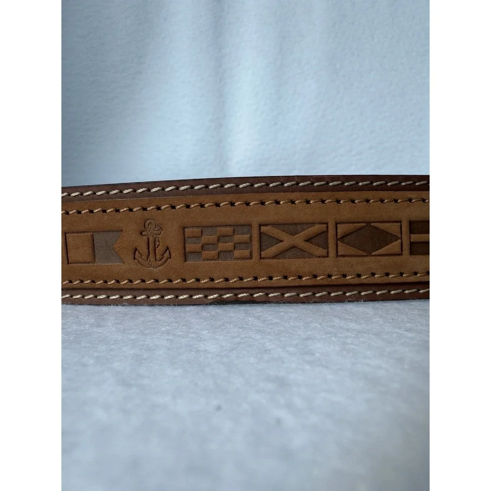 Cappelletti Italian Leather Nautical Flags‎ Belt Sz 44 Vera Pelle Made In Italy